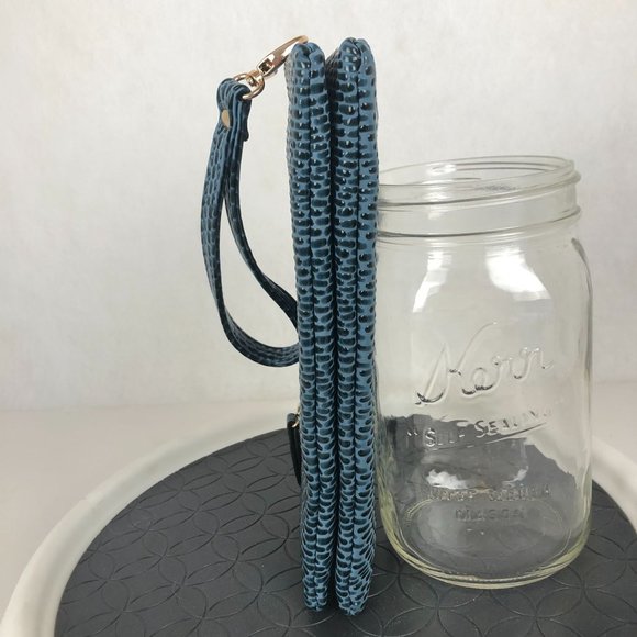 Olivia Miller Women's Blue Faux Leather Embossed Textured Wristlet Wallet - Picture 6 of 14